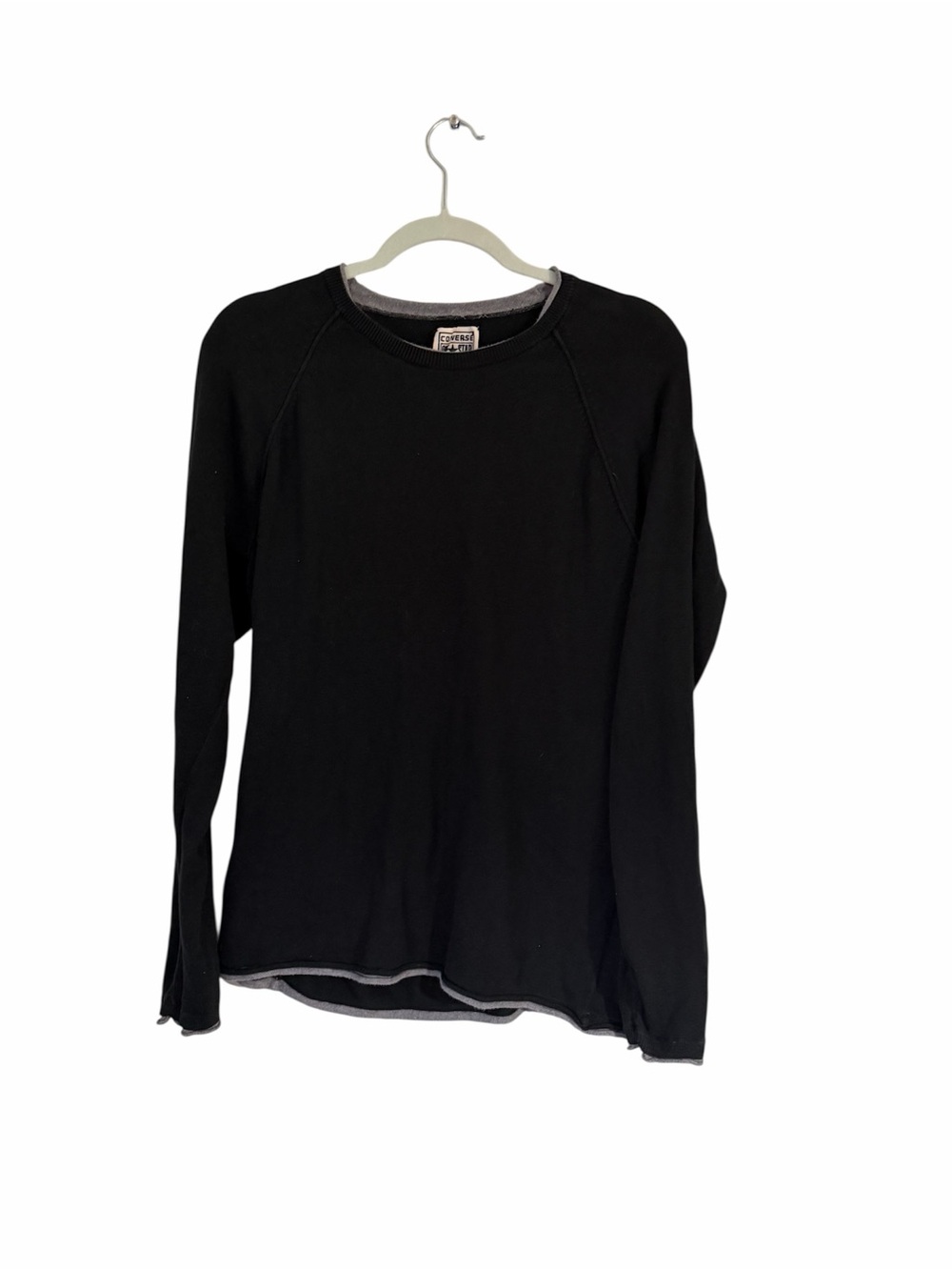 Men's Black Long-Sleeve Crew Tee with Contrast Stitching